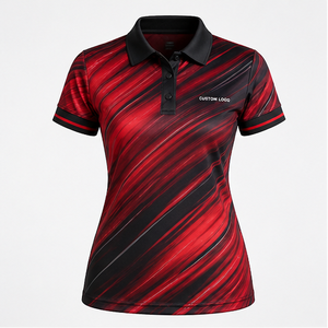 Polo de Manga Corta con Logotipo Personalizado para Mujer, Negro y Rojo, Diseño Diagonal, Secado Rápido, Sublimación, Ropa Deportiva de Golf - Product Image 1