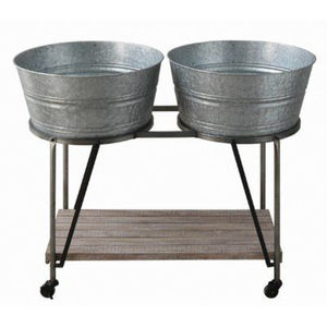 Jardinières galvanisées style ferme avec supports en bois, pots de fleurs décoratifs en métal gris pour intérieur, extérieur, maison, chambre, jardin - Product Image 2