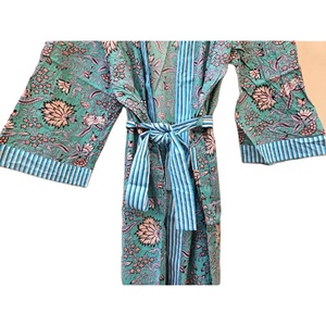 Kimono acolchado de algodón 100% para mujer, Kimono estampado a mano de longitud larga, ropa de verano suave, vestido informal para verano y primavera - Product Image 5