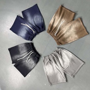 Custom Breathable Workout Shorts Men's French Terry Hip-hop Trend Design Faded <b>Spray</b> Painting Loose Straight Front Logo - Product Image 1