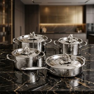 Stainless Steel Luxury Cookware Set 4-Piece Polished Finish European Design with Vegetable Lid Handmade Oven Safe - Product Image 4