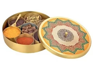 High Quality Metal Spice Organizer with Decorative Lid Storage Container for Kitchen <b>Masala</b> Herbs and Cooking Essentials - Product Image 6