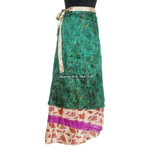 Fancy Silk Magic <b>Wrap</b> <b>Skirt</b> 2 Layer Reversible Magic Silk Saris <b>Wrap</b> Long <b>Skirt</b> Silk Fabric Printed Beige Magic <b>Wrap</b> 38 Inches - Product Image 3