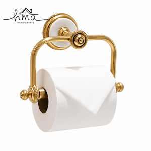 Polished Golden Brass Wall <b>Mounted</b> Toilet Paper Holder <b>with</b> Rectangular <b>Frame</b> and Round Decorative Back Plate Design - Product Image 1