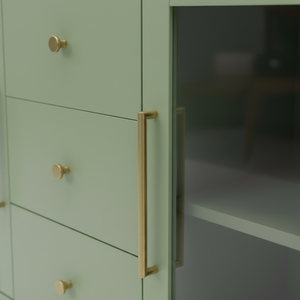 PKP FURNITURE Modern Living Room Cabinet with 3 Drawers and 2 Glass Doors Green <b>Sideboard</b> <b>Storage</b> Unit - Product Image 5