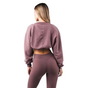 Women's Dusty <b>Rose</b> Cropped Sweatshirt Long Sleeve Open Front Casual Workout Gym Activewear Soft Lightweight Layering <b>Top</b> - Product Image 6
