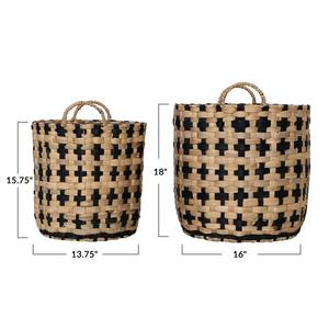 Woven Water Hyacinth <b>Baskets</b> <b>Handles</b> Natural & Black Set of 2 Handmade Storage <b>Basket</b> Wholesale eco-friendly Made in Vietnam - Product Image 2