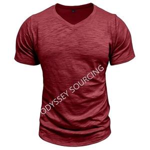T-shirt pour homme 100% coton, col en V, manches courtes, haute qualité, coupe classique vintage, tissu tricoté uni respirant - Product Image 3