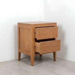 Natural Teak <b>2</b> <b>Drawer</b> Nightstand Mid Century Bedside Cabinet for Hospitality Projects OEM Wholesale from Jepara Indonesia - Product Image 1