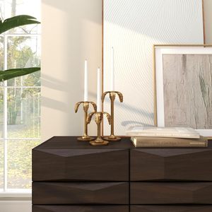 Ensemble de bougeoirs Twilight Collect en laiton, design palmier, 3 tailles, décoration d'intérieur, support métallique durable avec bougie blanche incluse - Product Image 4