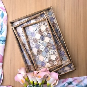 Wholesale Custom Tray <b>Set</b> With Handlespana Fish Roe Pattern Leather Rectangle Wooden Tray Tea Coffee Tray - Product Image 5