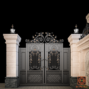 Portails de Jardin en Fer Forgé Style Victorien Classique Royal, Double Porte Antivol, Revêtement Poudré Anti-Rouille, Modélisation 3D, Grande Taille - Product Image 4