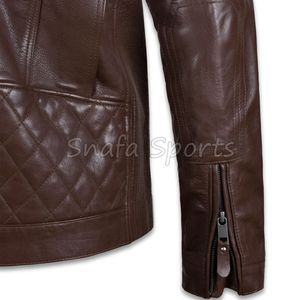Chaqueta de Cuero Marrón para Hombre, Estilo Motero Vintage, Abrigo Clásico de Invierno, Prenda Exterior Elegante y Cómoda - Product Image 4