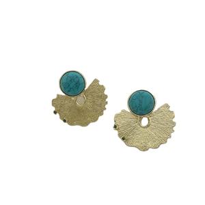 Grandes boucles d'oreilles clous en agate turquoise plaquées or, design chrétien, pour anniversaire de mariage féminin - Product Image 1