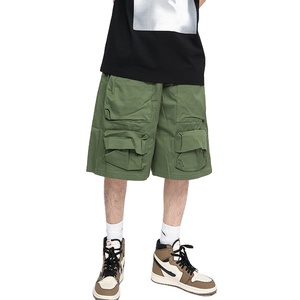 Pantalones cortos Cargo de cintura media para hombre, informales, con cremallera, cierre elástico, liso, teñido, patrón sólido, multibolsillo, holgado, de lona, Anti-UV - Product Image 5