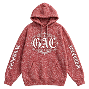 Sudadera con capucha de invierno roja melange con estampado gráfico frontal, con cordón y bolsillo canguro, estilo urbano, al por mayor - Product Image 1
