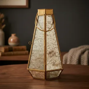 Artisan Design Tapered Glass <b>Lantern</b> with <b>Brass</b> Frame Durable Indoor Home Decoration L39 - Product Image 2