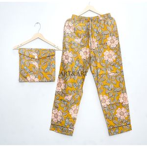 Conjunto de Pijama Elegante de Algodón Suave con Estampado Floral Digital para Mujer, Ropa de Dormir Amarilla de Larga Duración para Vacaciones de Primavera y Uso Diario - Product Image 5