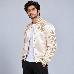 Chaquetas Bomber de Satén con Pedrería para Hombre, Estilo Diamante Brillante, Decoración de Cristal, Ropa de Fiesta, Diseño de Moda, Ropa Casual de Calle - Product Image 2