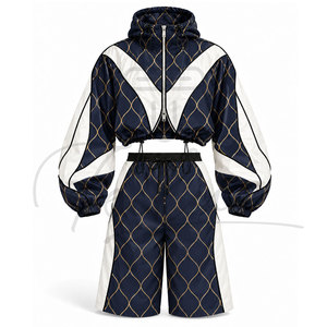 Ensemble coupe-vent court pour femme 2026 de haute qualité – Pantalon coupe-vent et veste courte zippée – Tenue de sport streetwear personnalisable OEM - Product Image 1