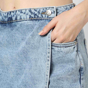 Minifalda vaquera de verano con lavado ácido personalizado, tendencia de moda casual para chicas con cintura natural, falda vaquera de gran venta. - Product Image 4
