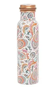 Botella de agua moderna de cobre con estampado floral Meena, base blanca, flores rosas, azules y verdes, tapa de cobre, estilo decorativo. - Product Image 5