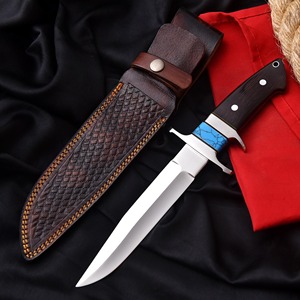 Cuchillo de Caza Hecho a Mano de Acero Inoxidable con Hoja de Punta Caída, Mango de Madera con Incrustaciones Azules, Grado Industrial para Supervivencia al Aire Libre - Product Image 3