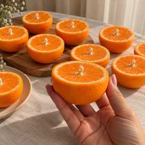 Handcrafted Soy Wax <b>Orange</b> Slice Fruit Citrus Scented Non-Slip Glass Tealight <b>Candle</b> Aromatherapy Home Decor Centerpiece Gift - Product Image 1