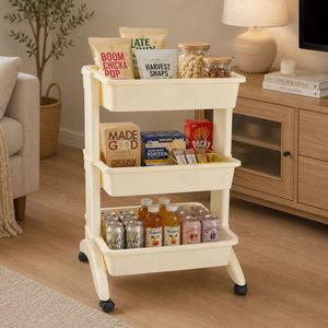 Three-Layer Plastic <b>Storage</b> <b>Cart</b> with Wheels for Living Room Multifunctional Organizer Rack Modern Style - Product Image 1