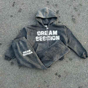 Conjunto de Sudadera con Capucha y Pantalones Deportivos Personalizados, Chándal con Bordado Desgastado, Apliques y Parches, Lavado Ácido, para Hombre y Mujer - Product Image 2