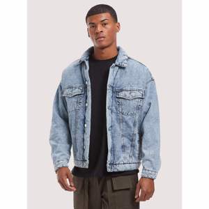 Men's <b>Light</b> Blue Washed Denim Jacket Turn-down Collar Single Breasted Casual Loose Fit Regular Length Autumn Wear - Product Image 1