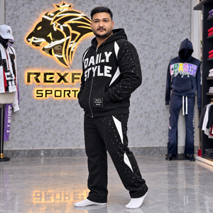 Ensemble de survêtement à capuche noir pour homme RexFit Sports, style quotidien, streetwear, jogging, sweat-shirt zippé, tenue d'hiver, séchage rapide - Product Image 2