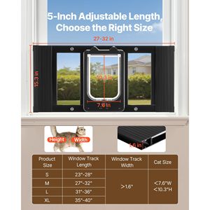 Porta per Gatti da Finestra Regolabile 27-32 Pollici con 4 Modalità di Chiusura Sicura, Telaio in Alluminio, Vetro ad Alta Trasparenza, Accessori per Porte e Finestre - Product Image 2