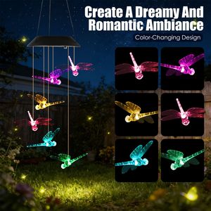 2 campanelli a vento a LED che cambiano colore ad energia solare con design a libellula in ABS impermeabile IPX4 per decorazioni da appendere all'esterno - Product Image 3