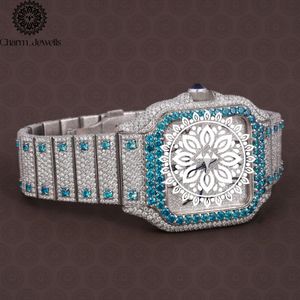 Montre carrée de luxe en acier inoxydable Charm Jewells avec accents en cristal bleu, cadran creux de 40 mm, analogique, mécanique, bracelet de mode pour homme - Product Image 1