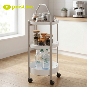 Carrito Auxiliar Redondo de Metal Moderno y Resistente de 3 Niveles con Ruedas y Fácil Limpieza para Cocina y Sala de Estar, Contenedor de Alimentos - Product Image 5
