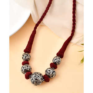 Collar de Moda Meera Jaipur Gomi, Diseño de Cuentas Plateadas - Product Image 3