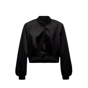 Elegante chaqueta bomber de satén para mujer, diseño corto clásico de manga larga con ajuste regular para el invierno - Product Image 1