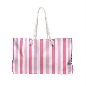 Pink and White Striped Weekender <b>Bag</b> <b>Beach</b> Tote Vacation Travel Carryall <b>Large</b> Capacity Summer Womens Overnight Handbag Gift - Product Image 2