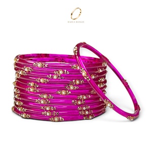 Ensemble de bracelets en verre rose goutte de pluie kashmiri pour cérémonie de mariage, bijoux tendance en or et zircon de qualité supérieure pour femmes, vente en gros - Product Image 5