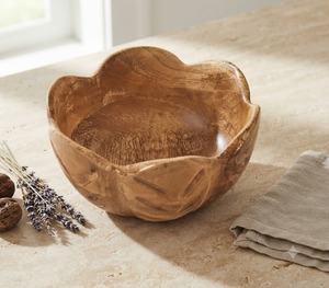 Tazón de Madera Hecho a Mano, Ecológico, de Diseño Clásico, con Forma de Flor y Borde Ondulado, para Servir Nueces y Frutas, Ideal para Fiestas y Decoración del Hogar - Product Image 1
