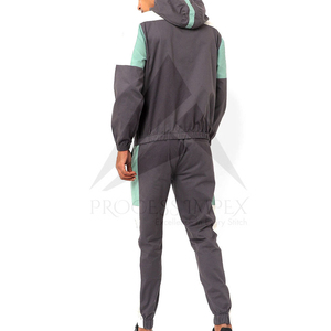 Ensemble de survêtement pour homme à blocs de couleur, à capuche, fermeture éclair intégrale, 2 pièces, respirant, en polyester et coton, pour l'automne, tenue décontractée - Product Image 4