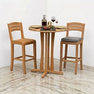 Juego de Mesa y Taburetes de Bar de Teca Secada al Horno, Estilo Contemporáneo, para Bistro, Comedor Alto, 4 Sillas, para Hotel, Resort, Club de Playa - Product Image 2