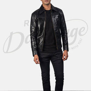 Chaqueta de Motociclista de Cuero Genuino Negro Premium para Hombre - Corte Ajustado, Estilo Café Racer, Piel de Oveja Suave, con Cierres - Product Image 1