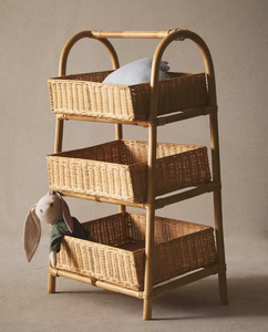 Rattan Wicker Storage Shelf with Bamboo Frame Rectangular Eco-Friendly Organizer for Living Room Toy Storage - Product Image 1