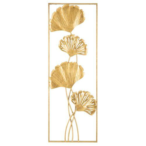 Décoration murale florale artisanale en fer, art mural en métal de haute qualité, design élégant feuilles de Ginkgo or et blanc, à vendre - Product Image 2