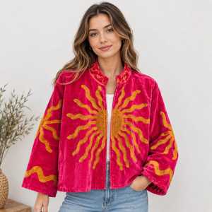 Handmade <b>Velvet</b> Jacket <b>for</b> <b>Women</b>, Rust Brown Embroidered Jacket, Green Floral Embroidery, Boho Vintage <b>Velvet</b> <b>Coat</b> - Product Image 5