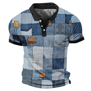 Chemise unisexe noire à imprimé géométrique style hawaïen, manches courtes, col rabattu, imprimé par transfert thermique, respirante et anti-humidité - Product Image 3