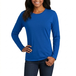 Solid Casual Women Long Sleeve T Shirt Breathable Soft Cotton Fabric Regular Fit Lightweight Daily Wear <b>Top</b> - Product Image 3
