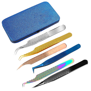 Ensemble de 5 pinces à cils, pinces à cils droites et courbées, pinces à cils pour extensions de cils, pinces à cils en titane arc-en-ciel - Product Image 1